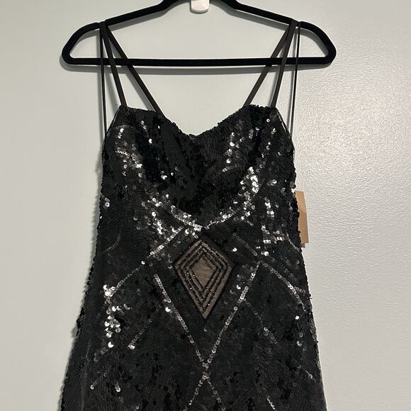 Mandalay 4 Dress Spaghetti Strap Sequin Sheer Hi Lo Cocktail Black NWT VTG - Picture 3 of 12